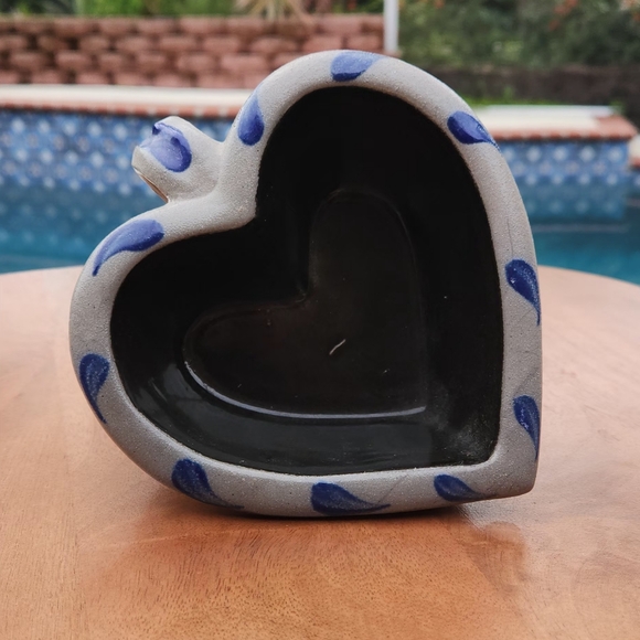 Rowe Pottery Works Heart Bowl w/ Handle Blue Grey - Picture 6 of 7